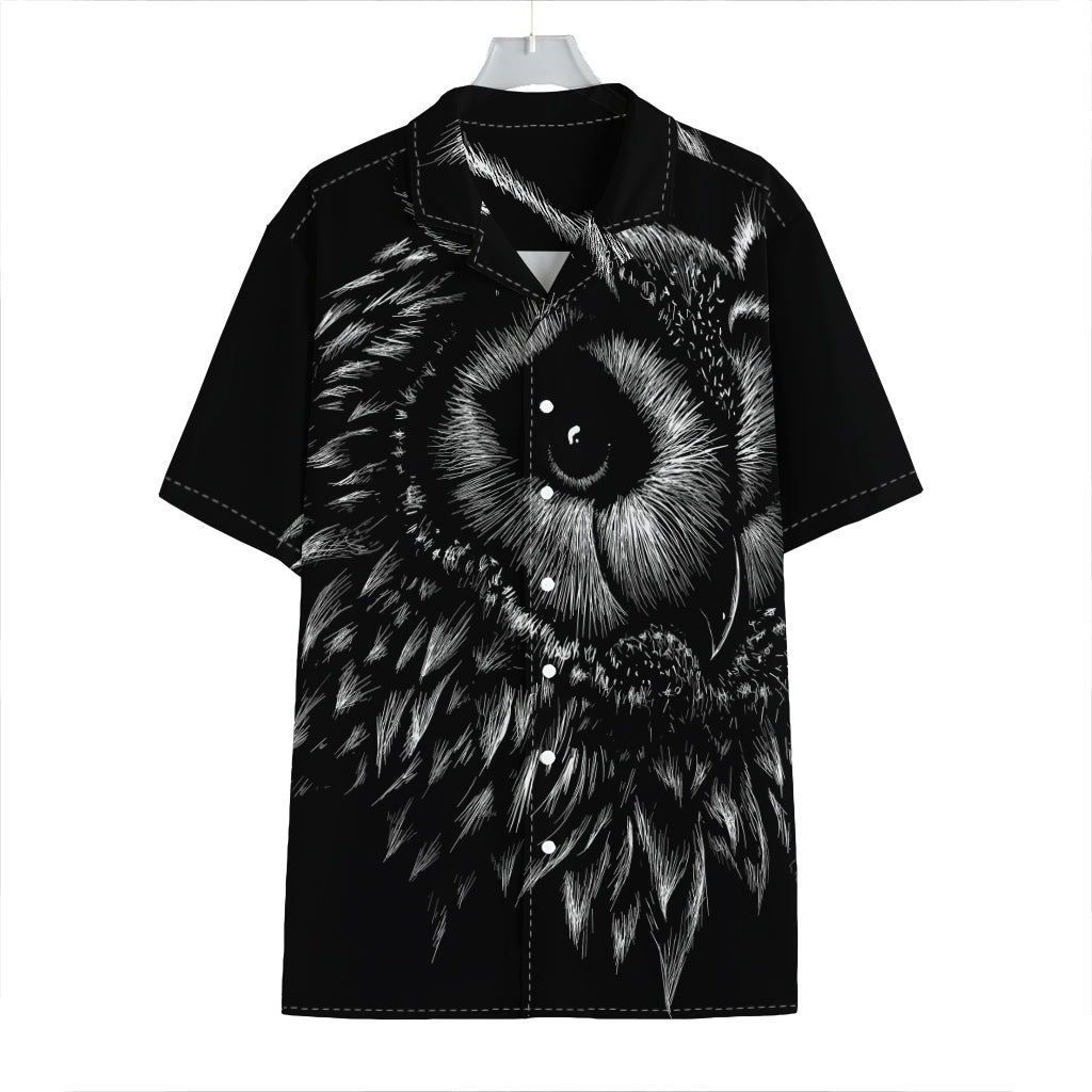 Black And White Owl Print Hawaiian Shirt