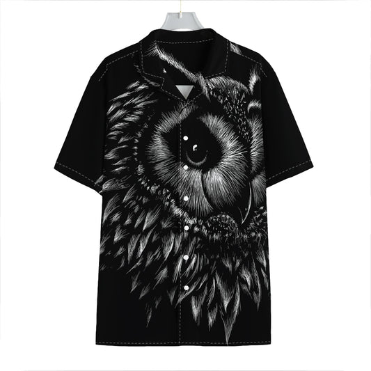 Black And White Owl Print Hawaiian Shirt