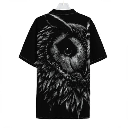 Black And White Owl Print Hawaiian Shirt