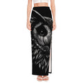 Black And White Owl Print High Slit Maxi Skirt