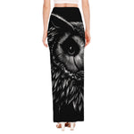 Black And White Owl Print High Slit Maxi Skirt