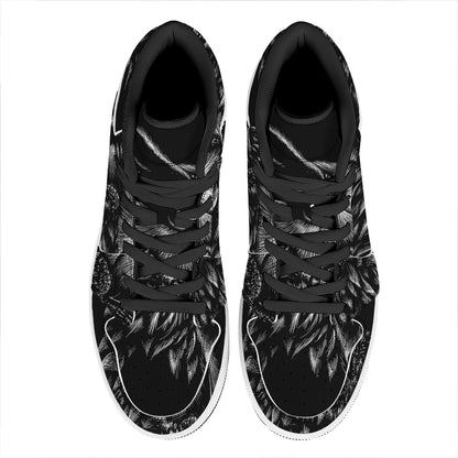 Black And White Owl Print High Top Leather Sneakers