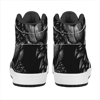 Black And White Owl Print High Top Leather Sneakers