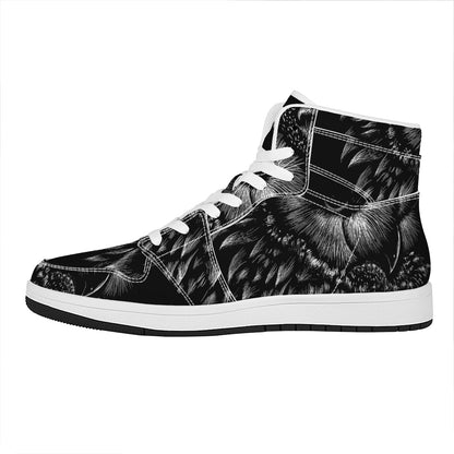 Black And White Owl Print High Top Leather Sneakers