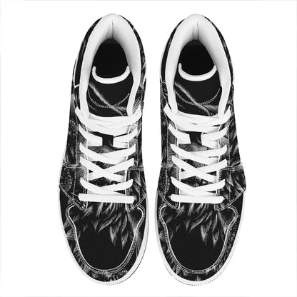 Black And White Owl Print High Top Leather Sneakers
