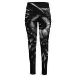 Black And White Owl Print High-Waisted Pocket Leggings