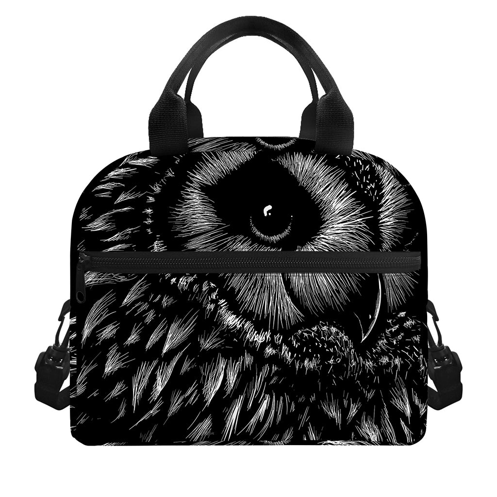 Black And White Owl Print Insulated Lunch Bag