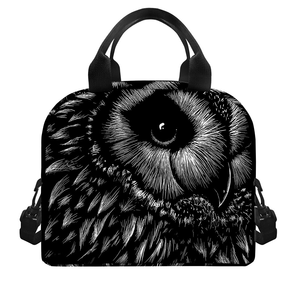 Black And White Owl Print Insulated Lunch Bag