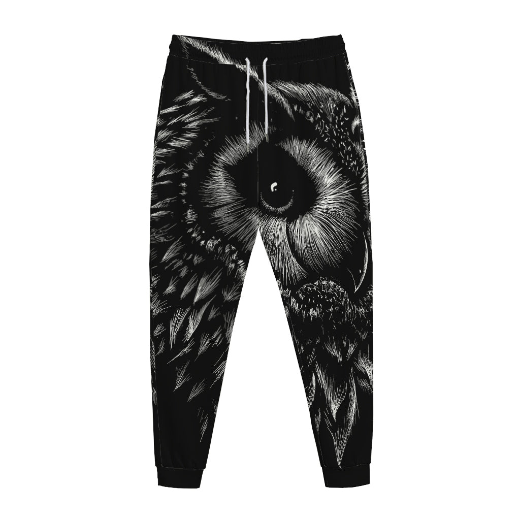 Black And White Owl Print Jogger Pants