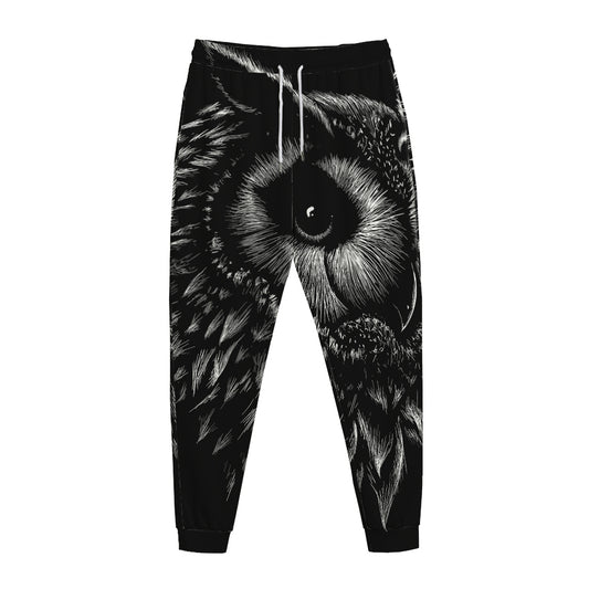 Black And White Owl Print Jogger Pants