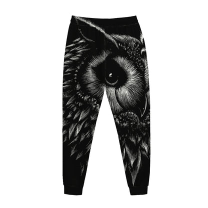 Black And White Owl Print Jogger Pants
