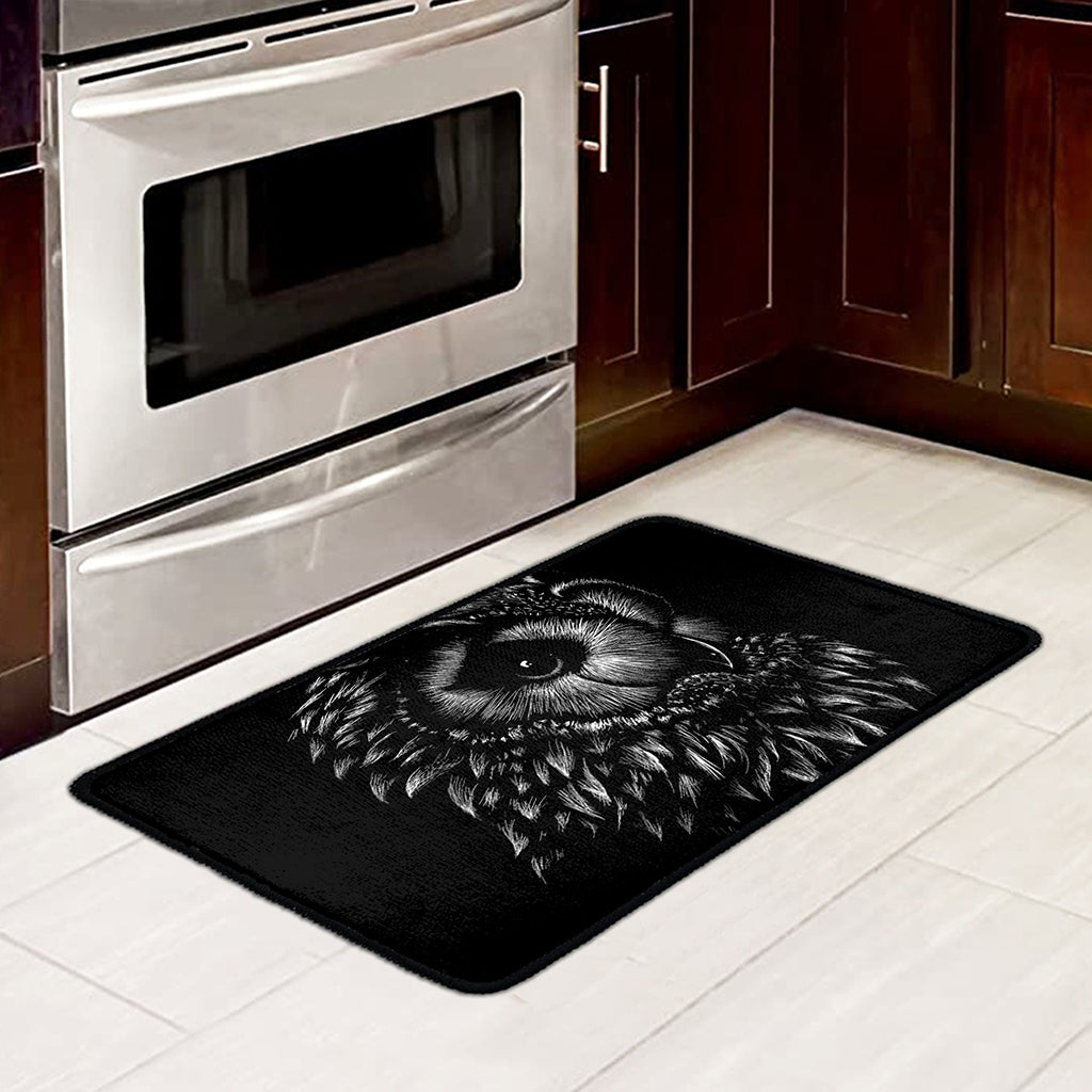 Black And White Owl Print Kitchen Mat