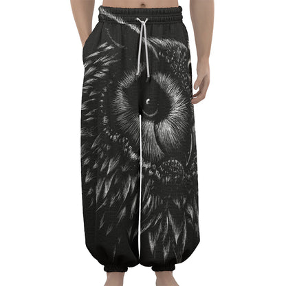 Black And White Owl Print Lantern Pants