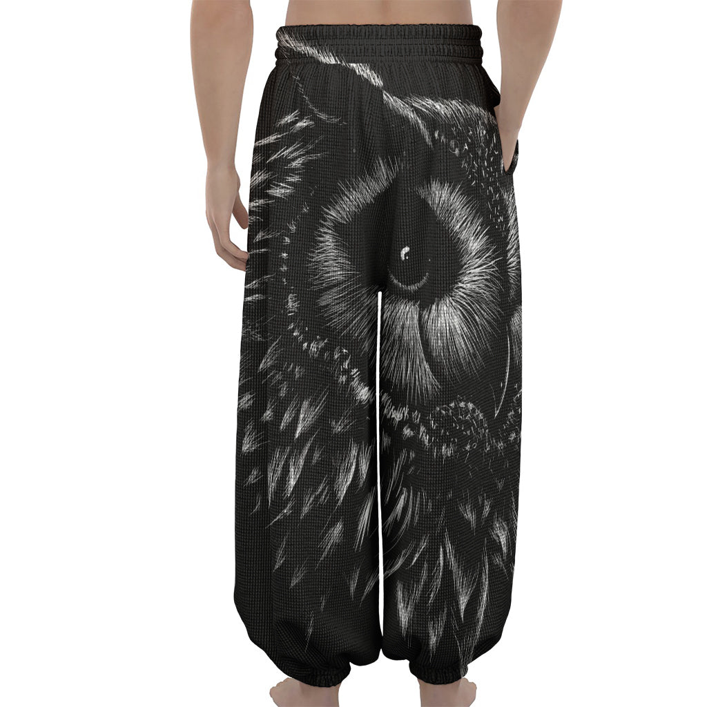 Black And White Owl Print Lantern Pants