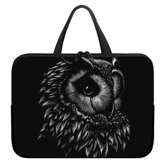 Black And White Owl Print Laptop Sleeve With Handle