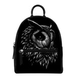Black And White Owl Print Leather Backpack