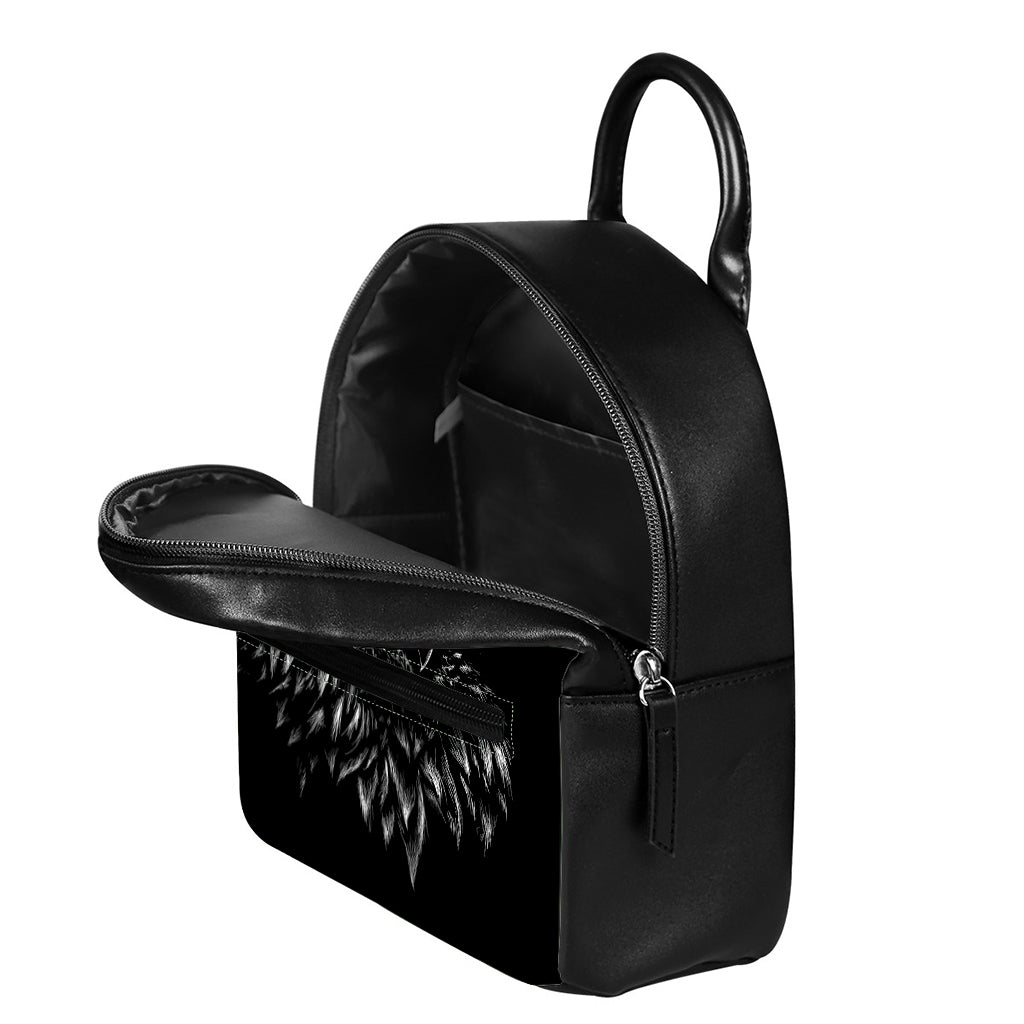 Black And White Owl Print Leather Backpack