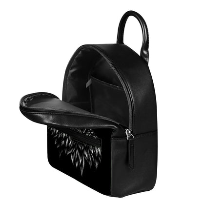 Black And White Owl Print Leather Backpack