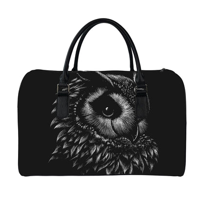 Black And White Owl Print Leather Duffle Bag