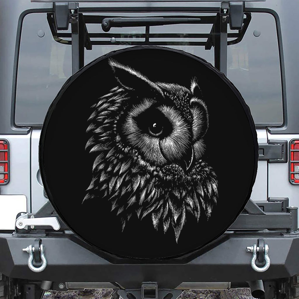 Black And White Owl Print Leather Spare Tire Cover