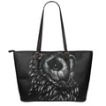 Black And White Owl Print Leather Tote Bag With Zipper