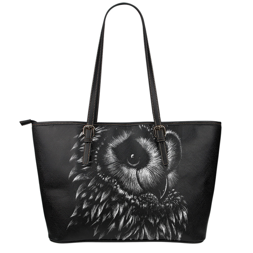 Black And White Owl Print Leather Tote Bag