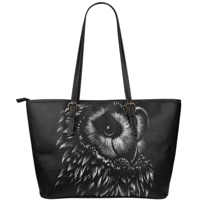 Black And White Owl Print Leather Tote Bag