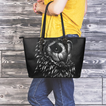 Black And White Owl Print Leather Tote Bag