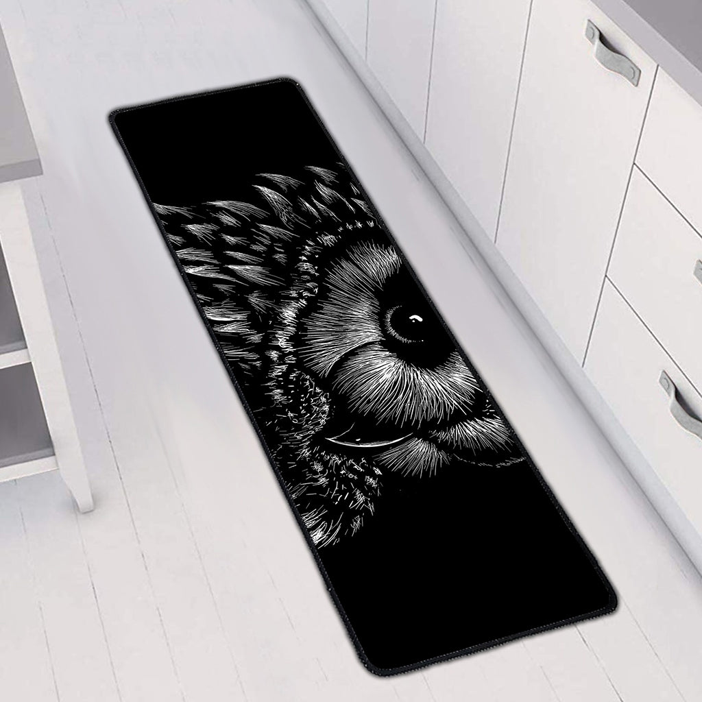 Black And White Owl Print Long Kitchen Mat