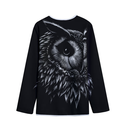 Black And White Owl Print Long Sleeve Short Coat