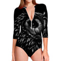 Black And White Owl Print Long Sleeve Swimsuit