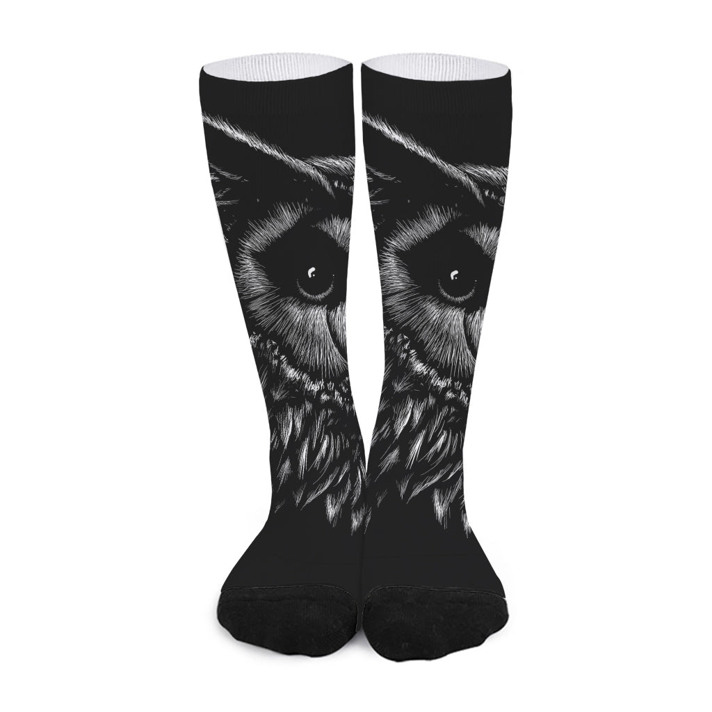 Black And White Owl Print Long Socks