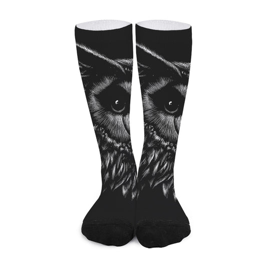 Black And White Owl Print Long Socks