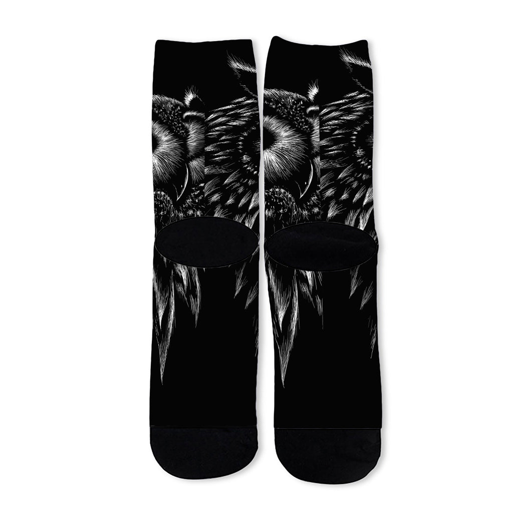 Black And White Owl Print Long Socks