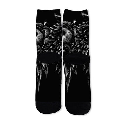 Black And White Owl Print Long Socks