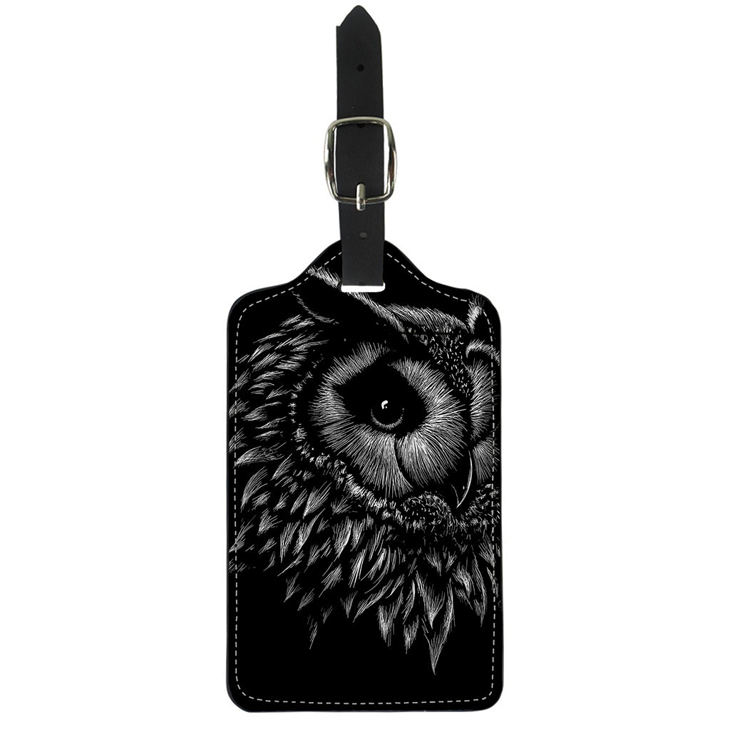 Black And White Owl Print Luggage Tag