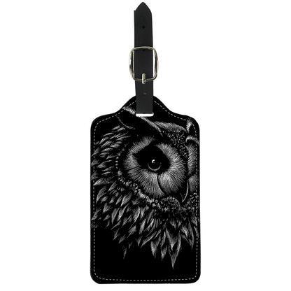 Black And White Owl Print Luggage Tag