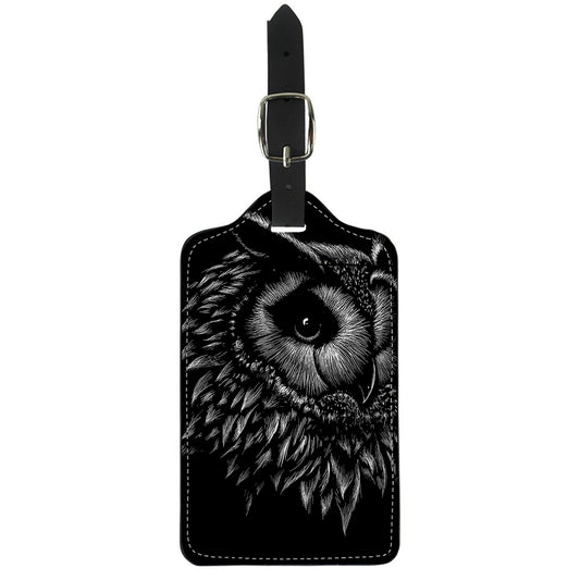 Black And White Owl Print Luggage Tag