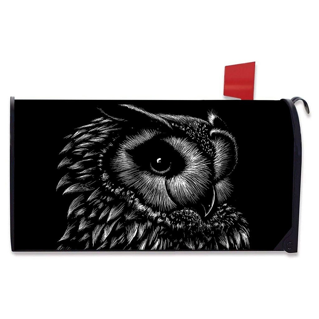 Black And White Owl Print Mailbox Cover