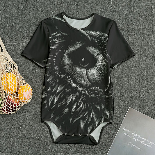Black And White Owl Print Men's Bodysuit