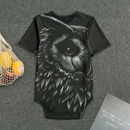 Black And White Owl Print Men's Bodysuit