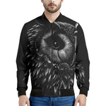 Black And White Owl Print Men's Bomber Jacket