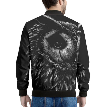 Black And White Owl Print Men's Bomber Jacket