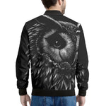 Black And White Owl Print Men's Bomber Jacket