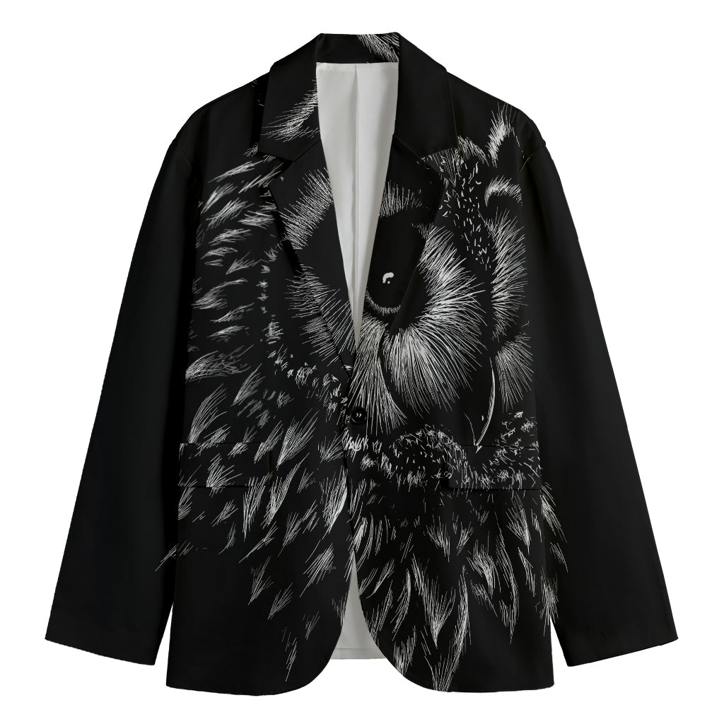 Black And White Owl Print Men's Cotton Blazer