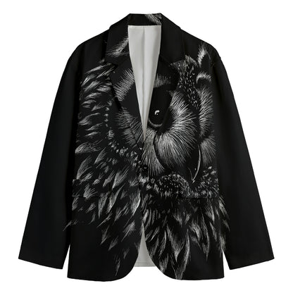 Black And White Owl Print Men's Cotton Blazer