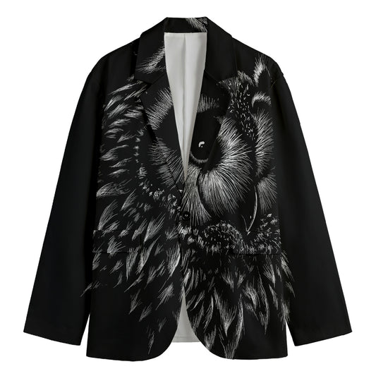 Black And White Owl Print Men's Cotton Blazer