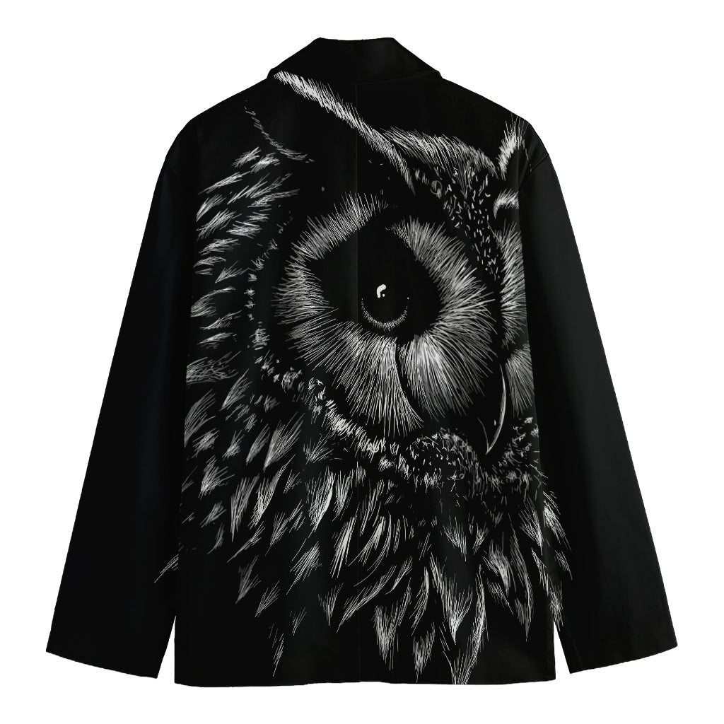 Black And White Owl Print Men's Cotton Blazer