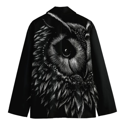Black And White Owl Print Men's Cotton Blazer