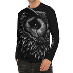 Black And White Owl Print Men's Long Sleeve Rash Guard